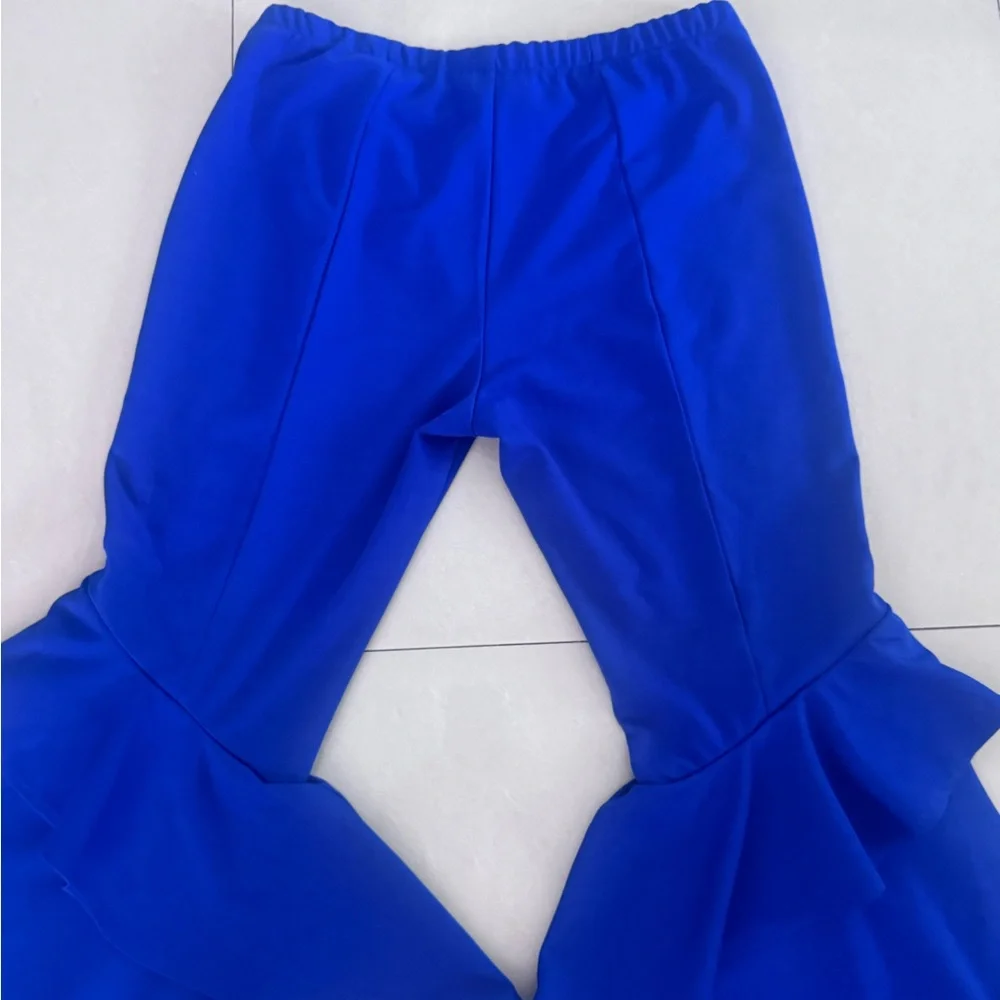 Royal Blue Ruffled Bell-Bottom Pants - Picture 4 of 5